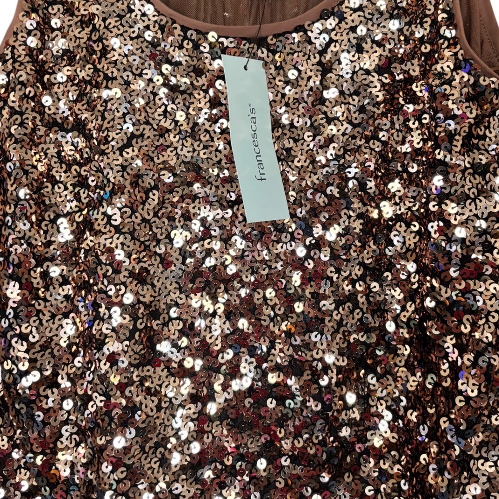 NWT Francesca's Women Sequin Bodysuit Bronze Silver Sleeveless Party Top Small - Picture 3 of 6